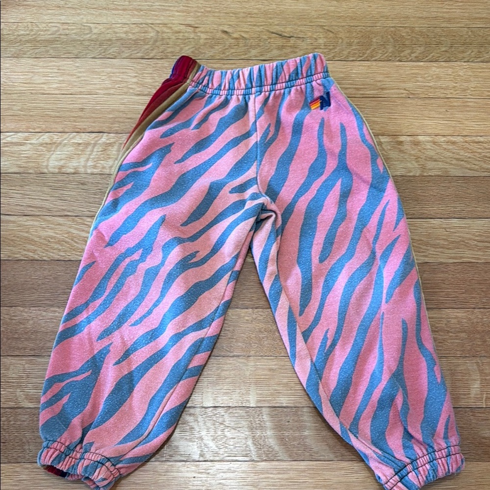 Orange & Gray Zebra Print Kids Sweatpants